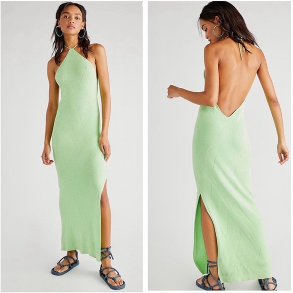 Free People Dresses & Skirts - NWT Free People Beach Kristy Green Sweater Knit Halter Midi Dress Size SMALL